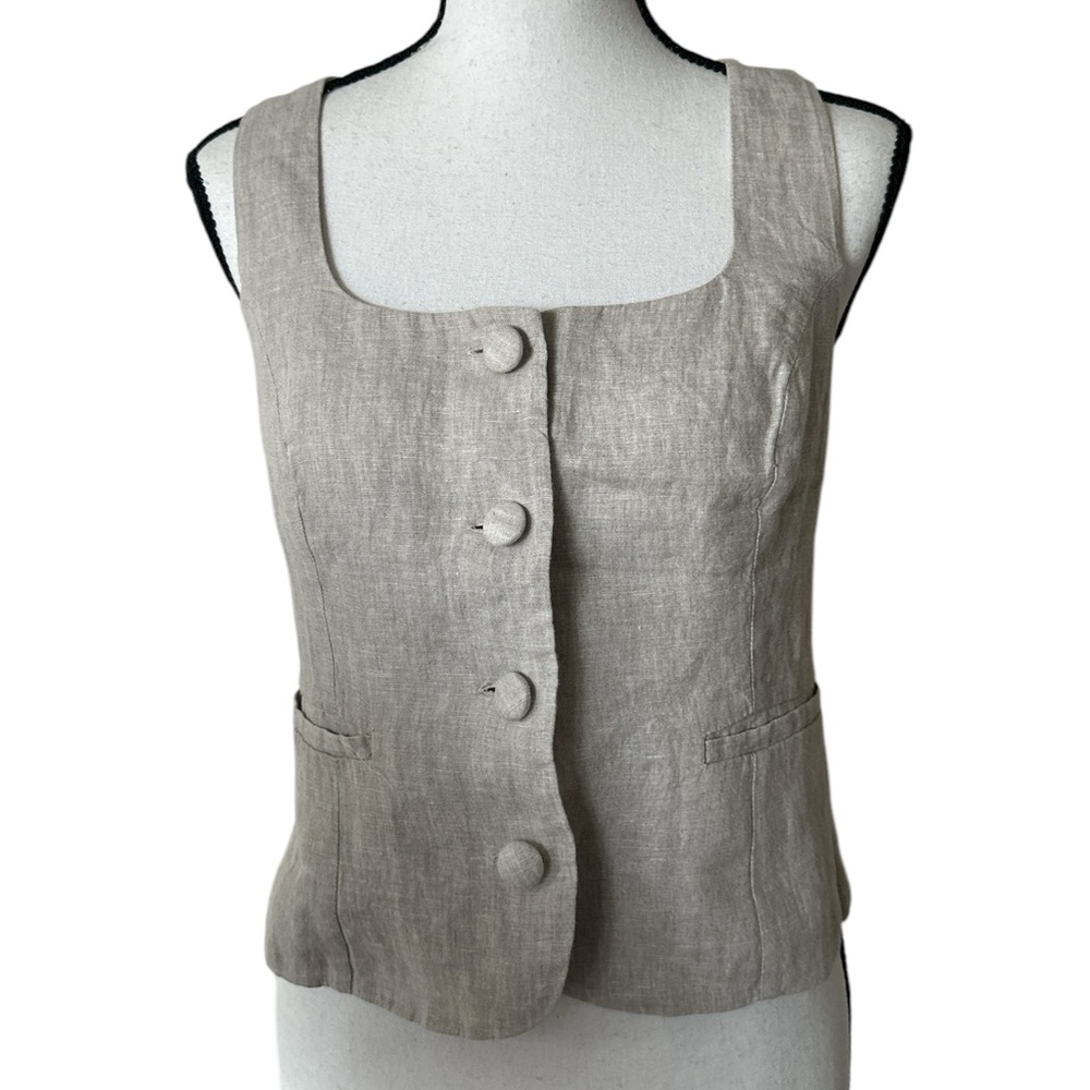 K. Crew Linen Button-Front Vest Light Khaki Size 2